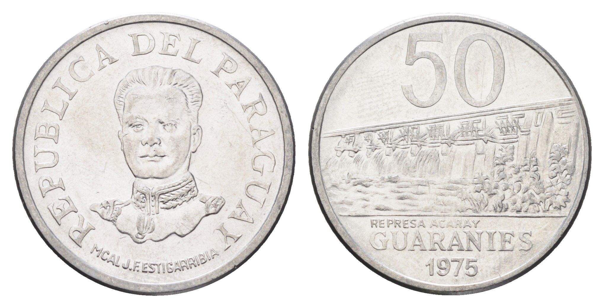 Парагвай 50 гуарани 1975 год-тип KM 154 нержавеющая сталь UNC 4666-1116