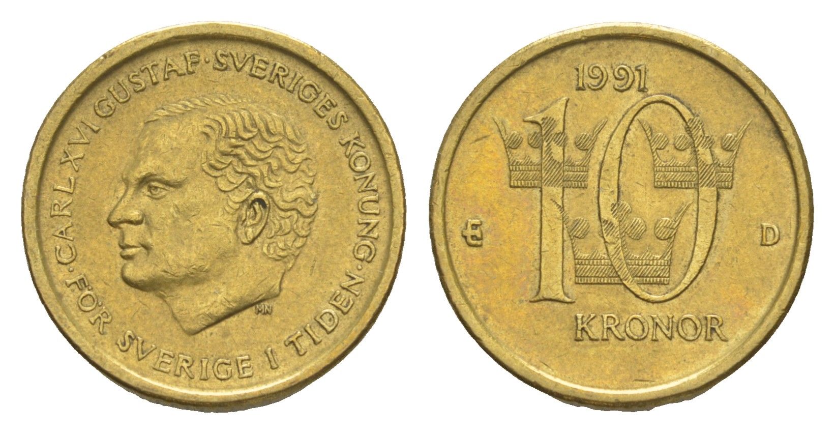 Швеция 10 крон 1991 D, Карл XVI Густав (1973- ) KM 877 нордик aUNC 4643-312