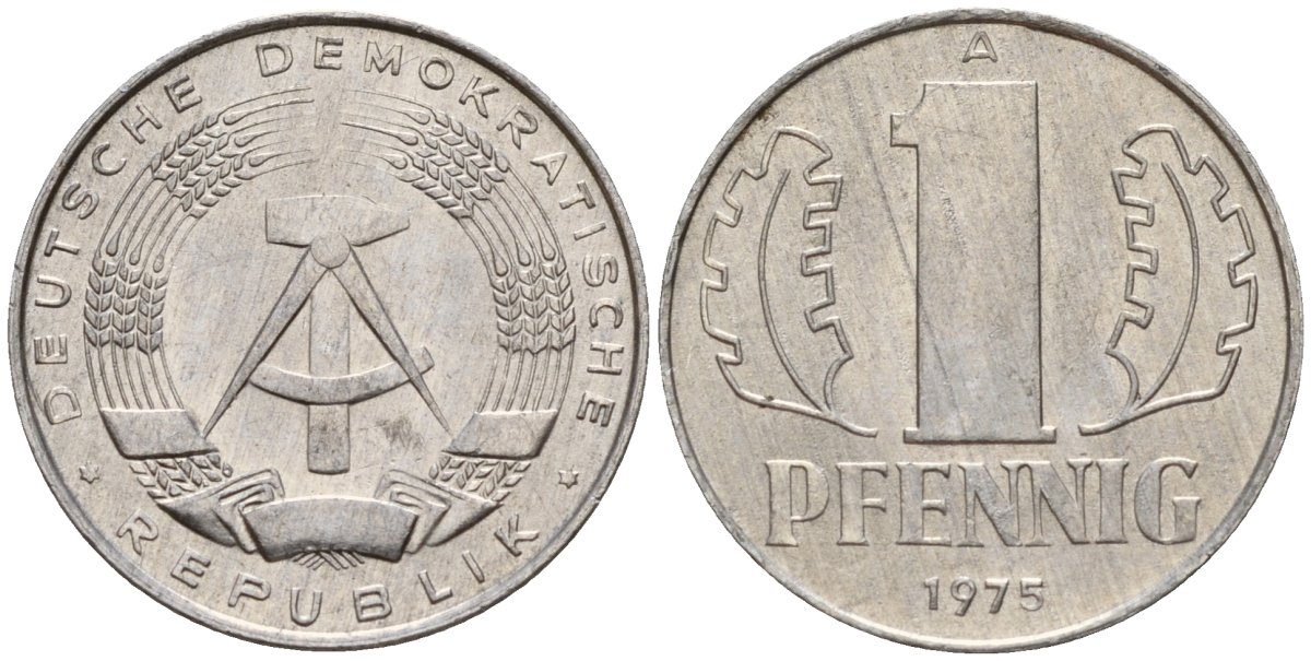 ГДР 1 пфенниг 1975 A KM 8.1 алюминий 116-654