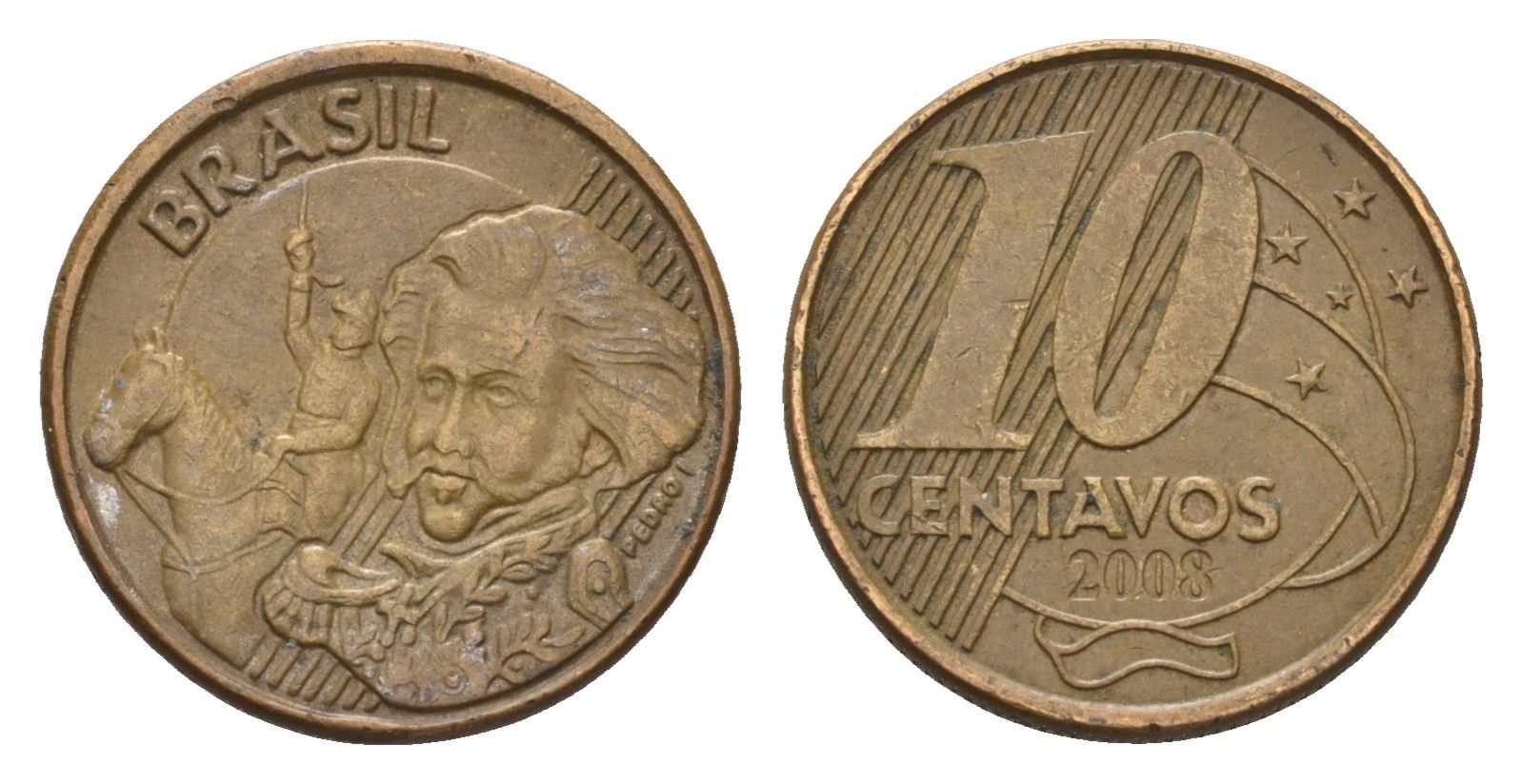 Бразилия 10 сентаво 2008 KM 649 сталь плакированная латунью 4686-754
