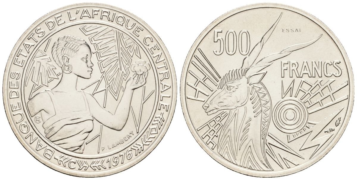 Центральноафриканский Валютный Союз (BEAC) 500 франков 1976 C (Конго), PROBA, ESSAI, пробная монета KM E9 никель UNC 3711-125