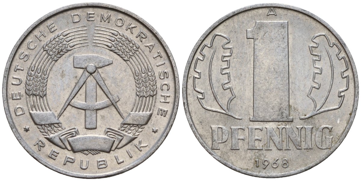 ГДР 1 пфенниг 1968 A KM 8.1 алюминий 100-362