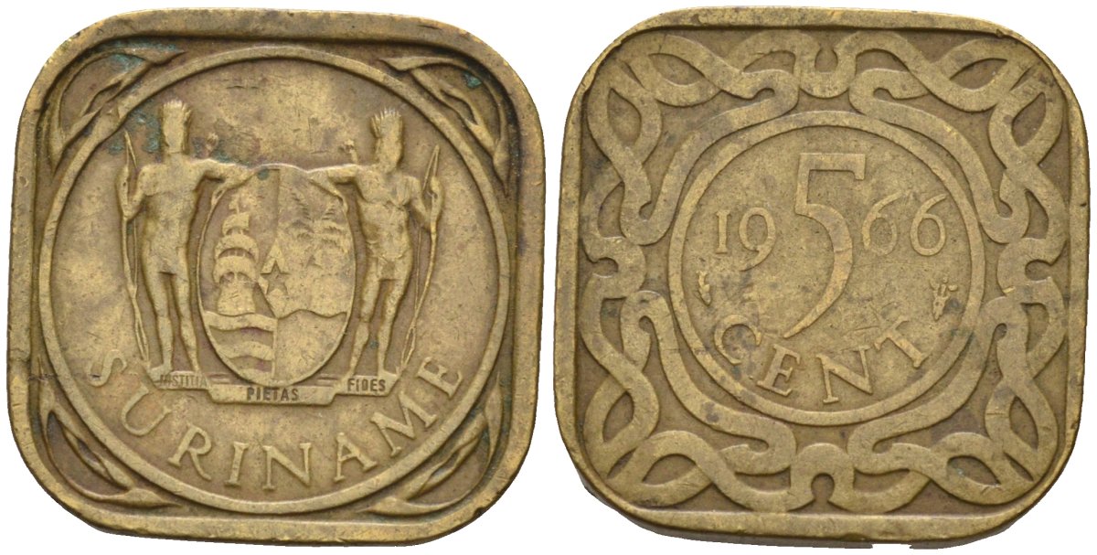 Суринам 5 центов 1966 KM 12 никель латунь 4580-239