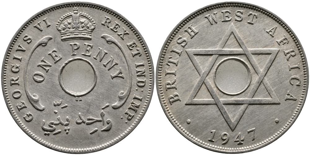 Британская Западная Африка 1 пенни 1947 Георг VI (1937-1952) KM 19 медно-никель 1523-541