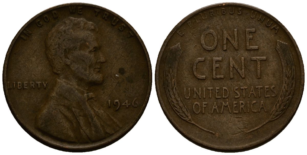 США 1 цент 1946 Линкольн KM A132 медь цинк 4164-852