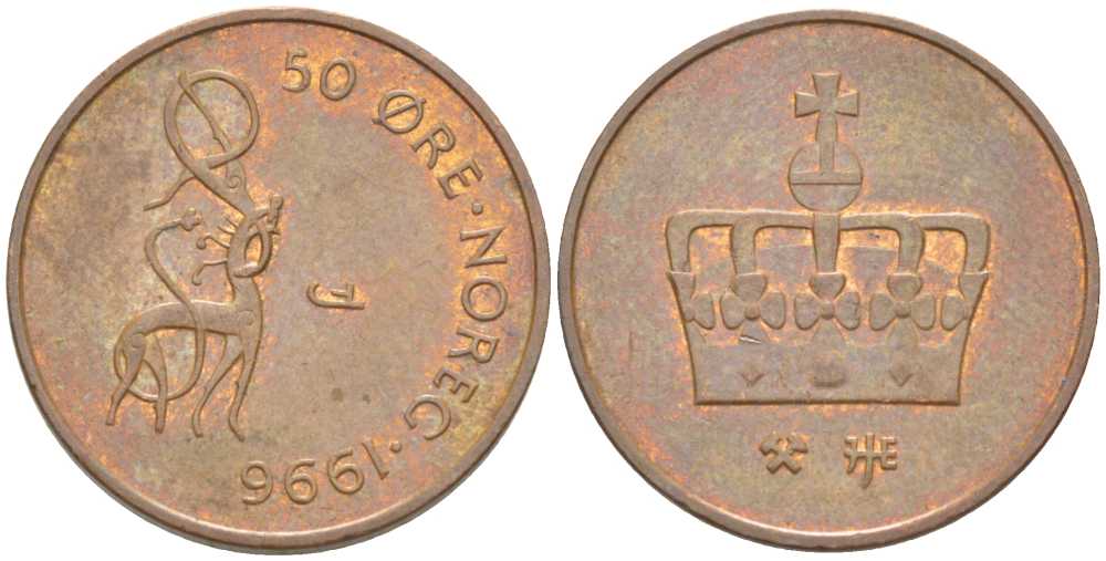 Норвегия 50 эре 1996 Харальд V (1991- ) KM 460 бронза 213-714