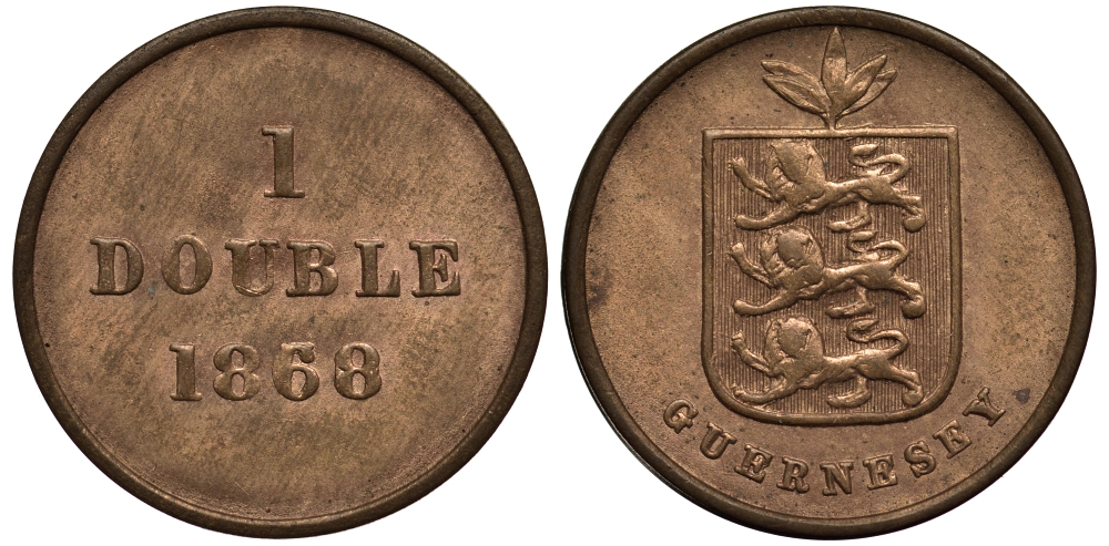 Гернси 1 дабл (дубль) 1868 KM 10 бронза 1524-1214
