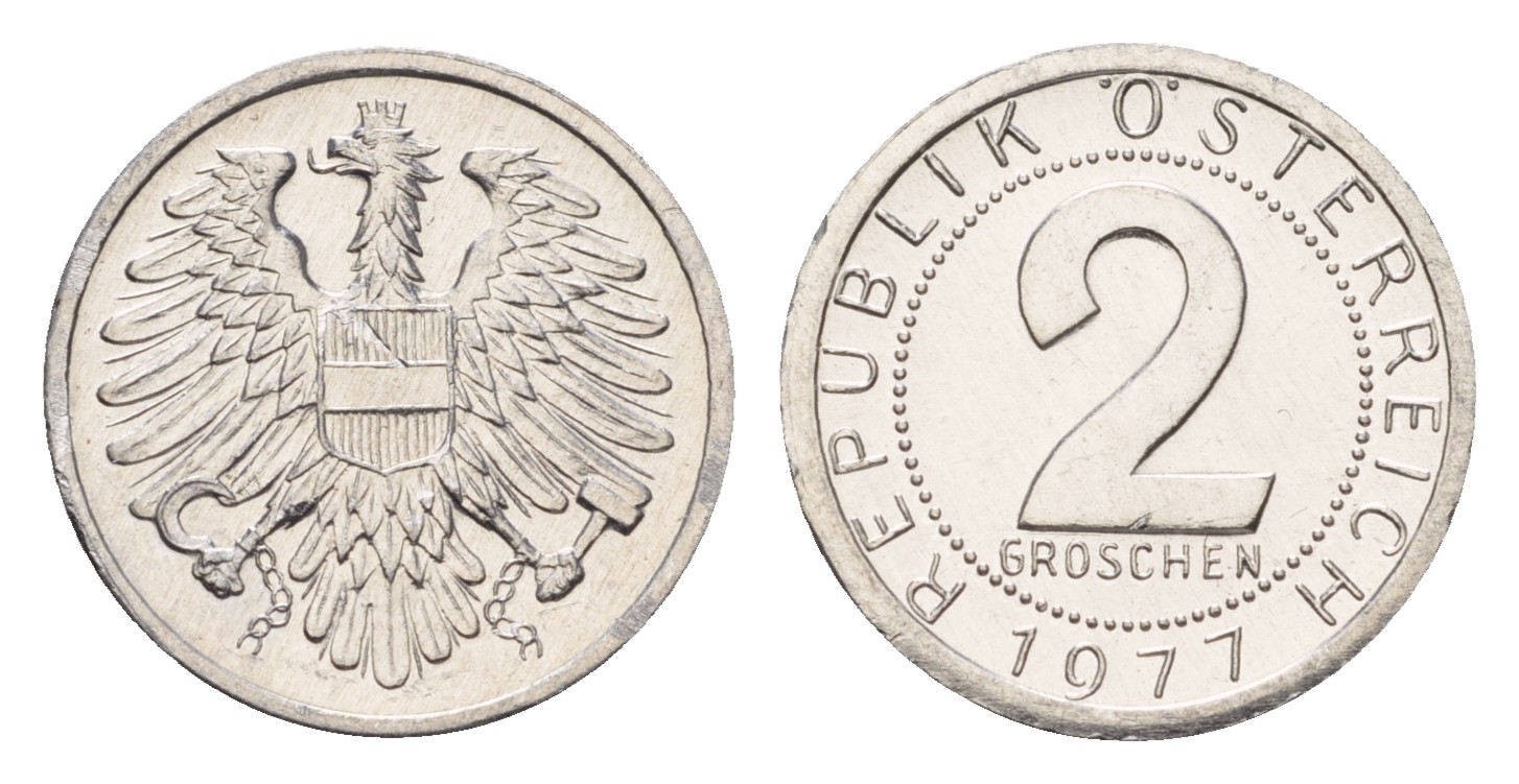 Австрия 2 гроша 1977 KM 2876 алюминий aUNC M77-21