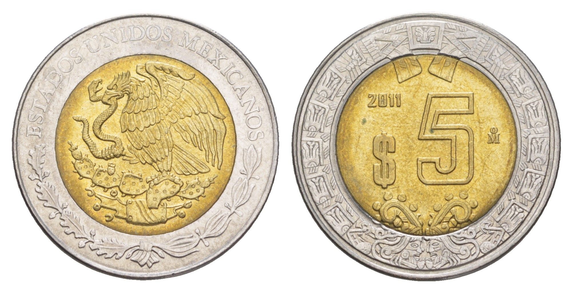 Мексика 5 песо 2011 Mo KM 605 биметалл aUNC 4637-657