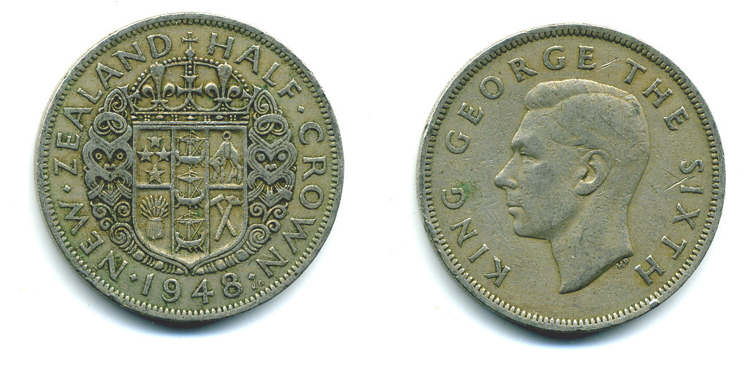 Новая Зеландия 1/2 кроны 1948 Георг VI (1936-1952) KM 19 медно-никель 47-841