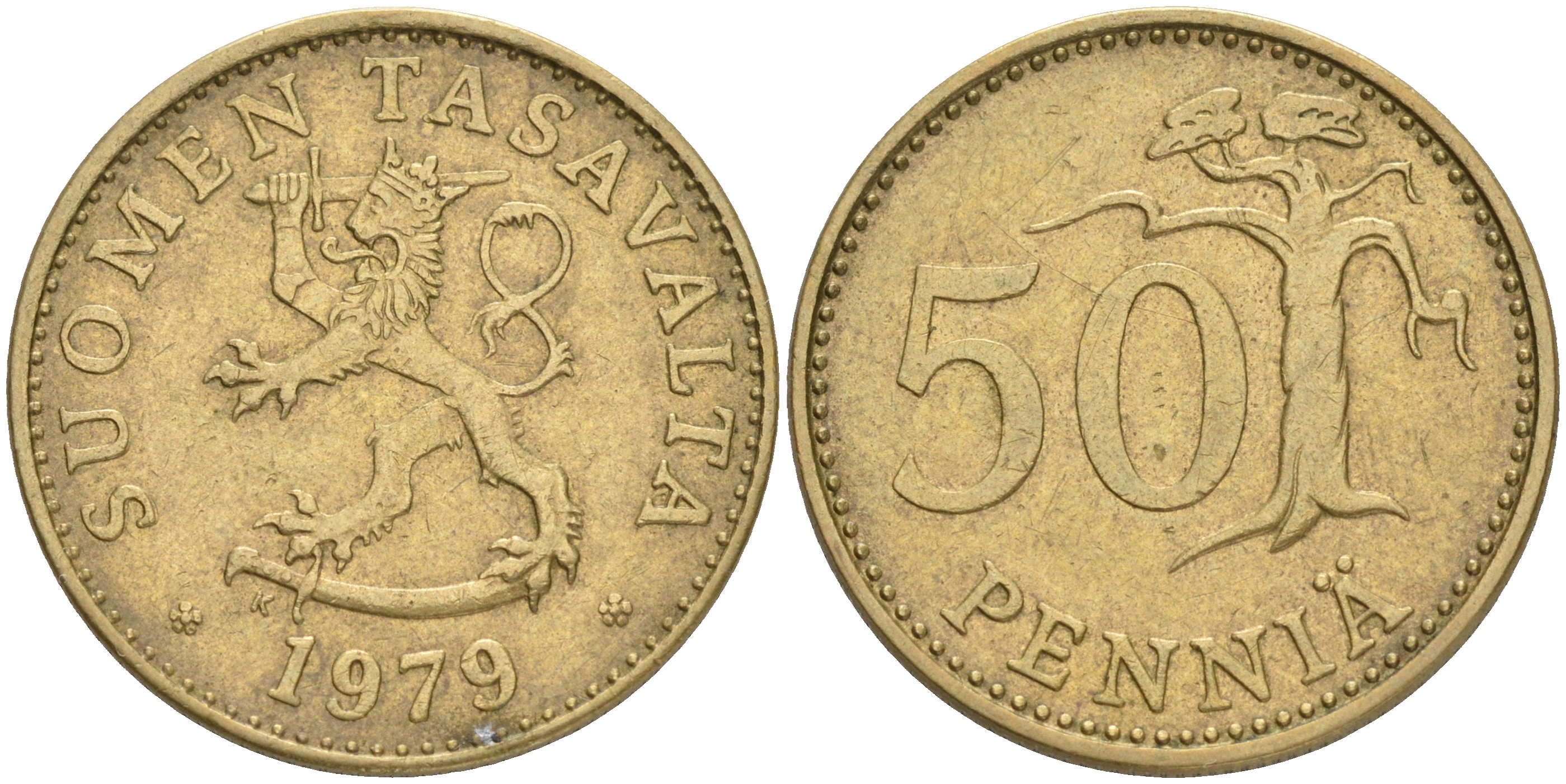 ФИНЛЯНДИЯ 50 ПЕННИ 1979 K KM 48 алюминиевая бронза 4556-214