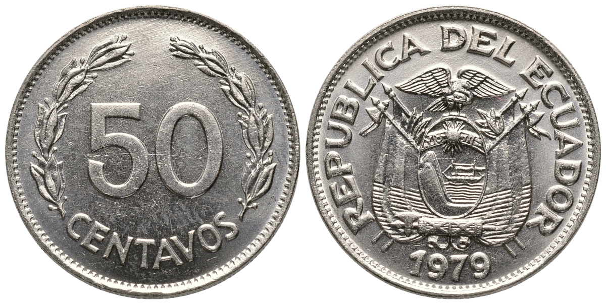 Эквадор 50 сентаво 1979 KM 81 никелированная сталь 4606-1044