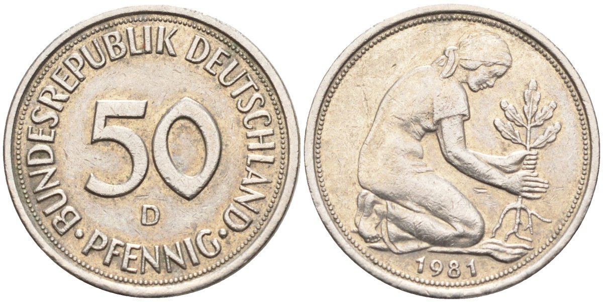 ФРГ 50 пфеннигов 1981 D KM 109, J. 384 медно-никель 4132-1211