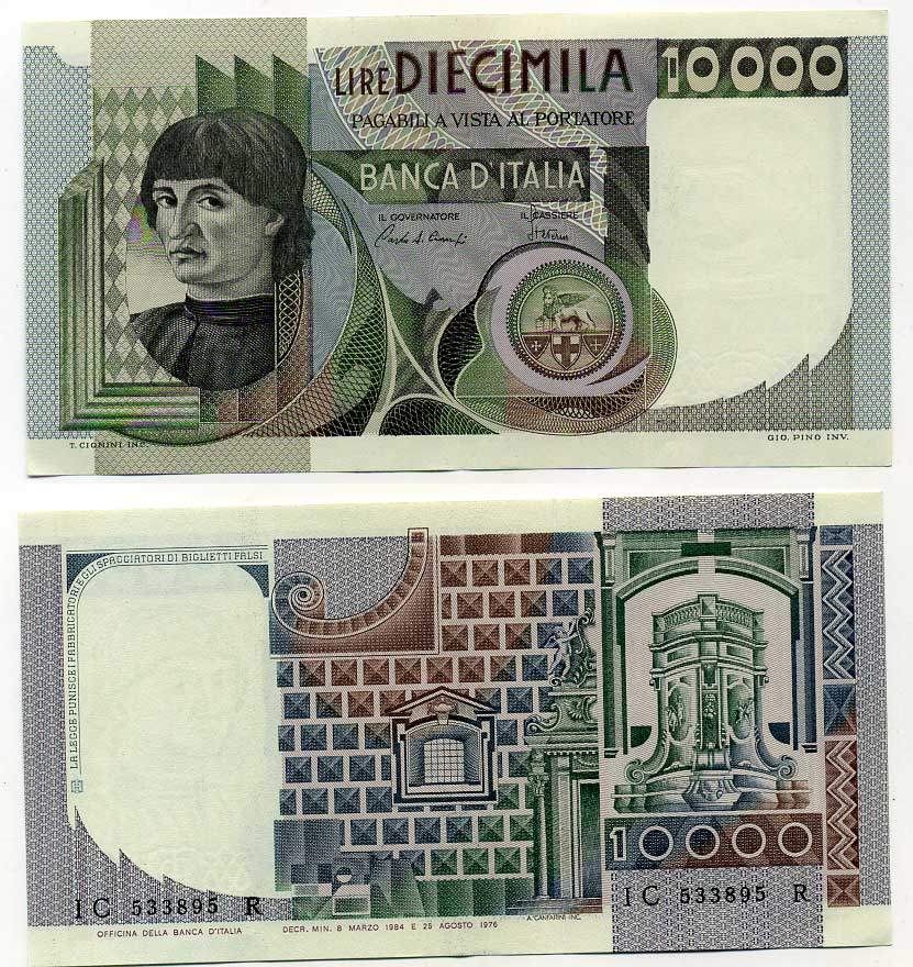 Италия 10000 лир 1984 Мужской портрет Андреа дель Кастаньо Pick 106c 7204-28-3