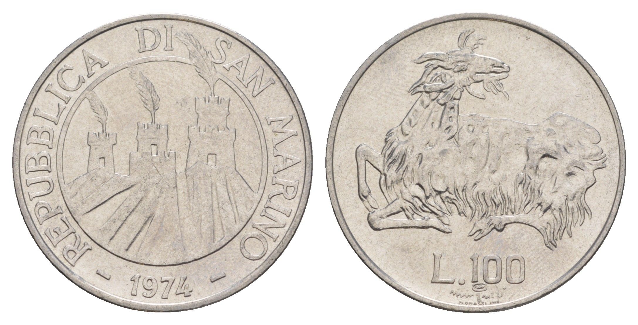 Сан-Марино 100 лир 1974 KM 36 нержавеющая сталь UNC 4648-257