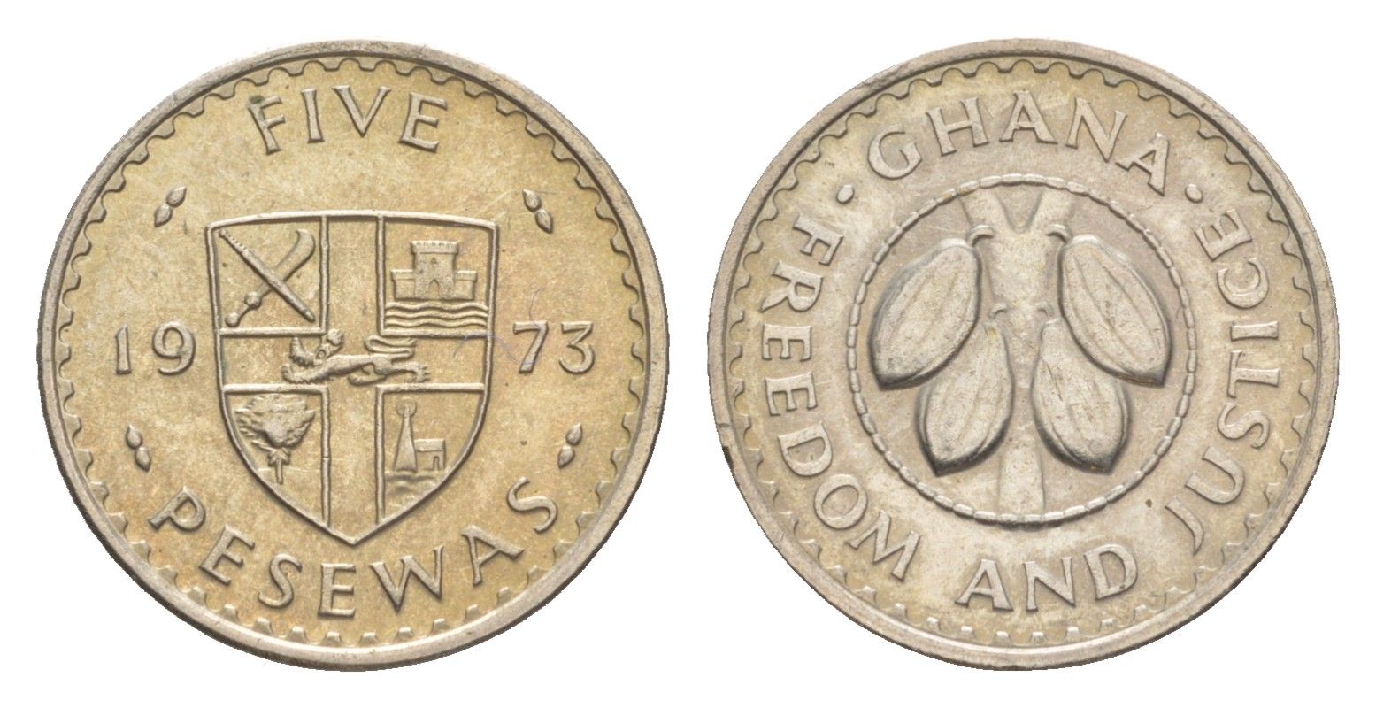 Гана 5 песев 1973 KM 15 медно-никель UNC 4617-1124