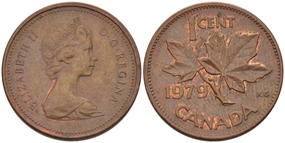 Канада 1 цент 1979 Елизавета II (1952-2022), кленовый лист KM 59.2 бронза 75-1634