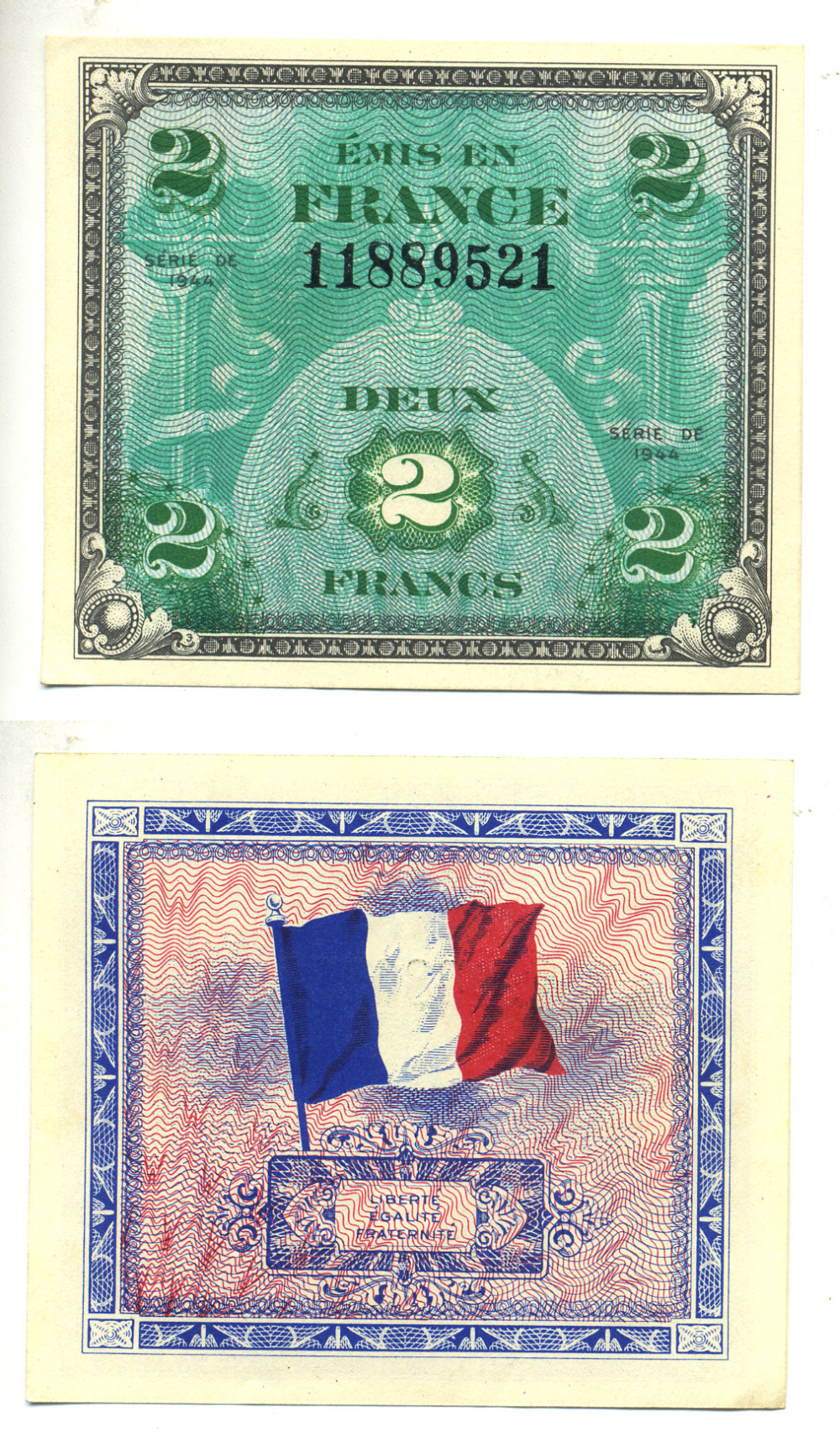 ФРАНЦИЯ 2 ФРАНКА 1944 ПЕРВЫЙ ДОПОЛНИТЕЛЬНЫЙ ВЫПУСК Pick 114а бумага аUNC 3295-83-2