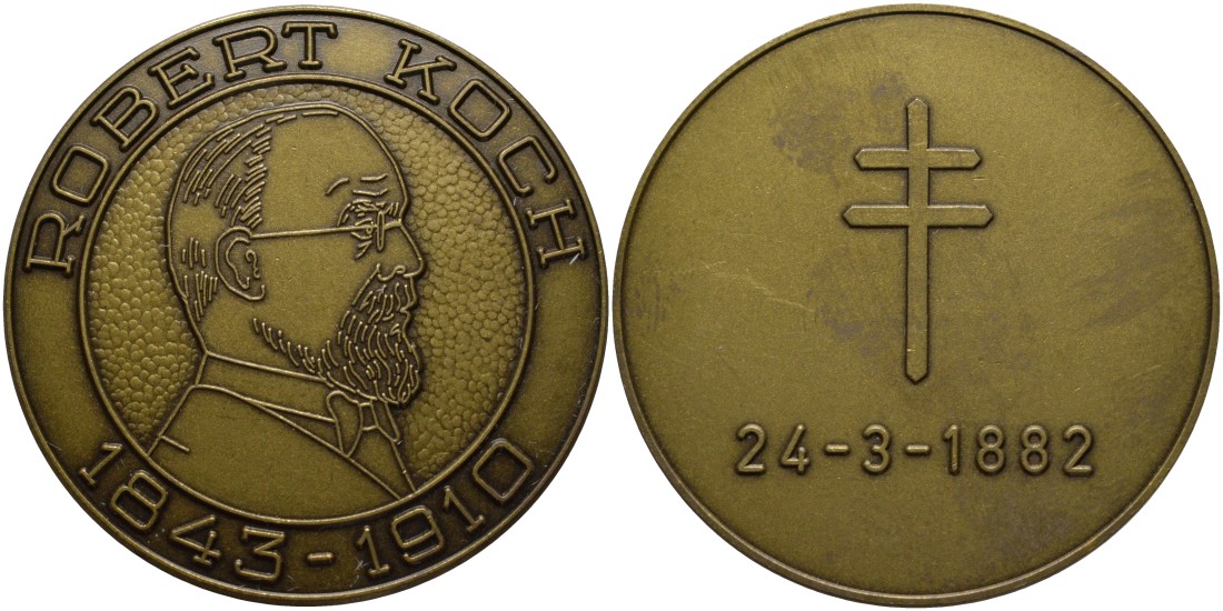 Германия медаль ND РОБЕРТ КОХ (1843-1910), 24 марта 1882 года - ПОСТУЛАТЫ КОХА, диаметр 50 мм. жёлтый металл 04-102-22