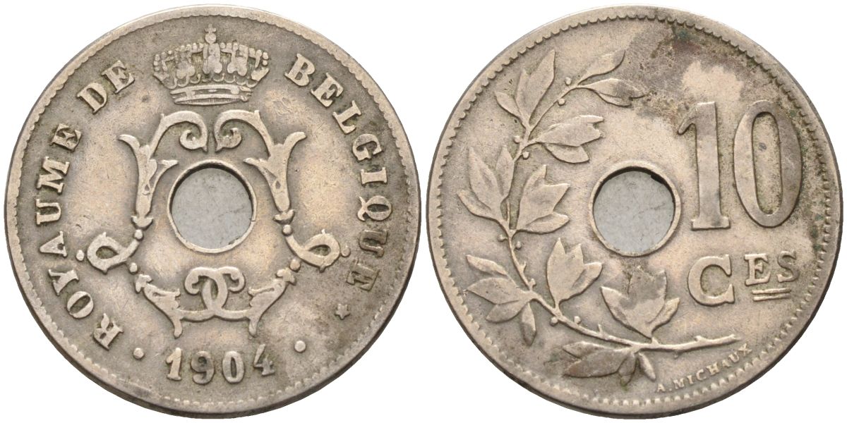 Бельгия 10 сантимов 1904 Belgique KM 52 медно-никель 4126-144