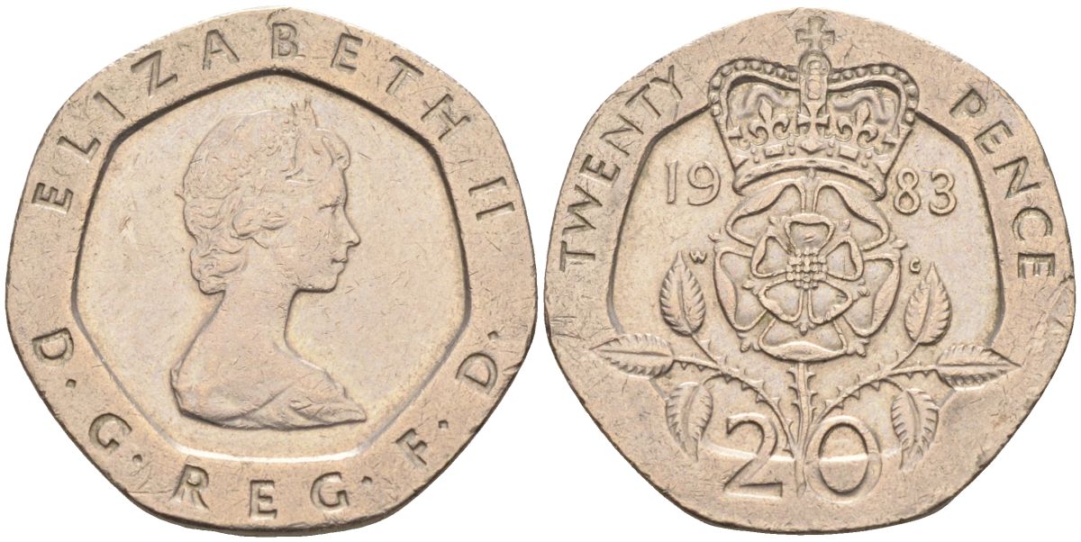 Великобритания 20 пенсов 1983 Елизавета II (1952-2022) KM 931, Spink 4230 (G1) медно-никель 4116-817
