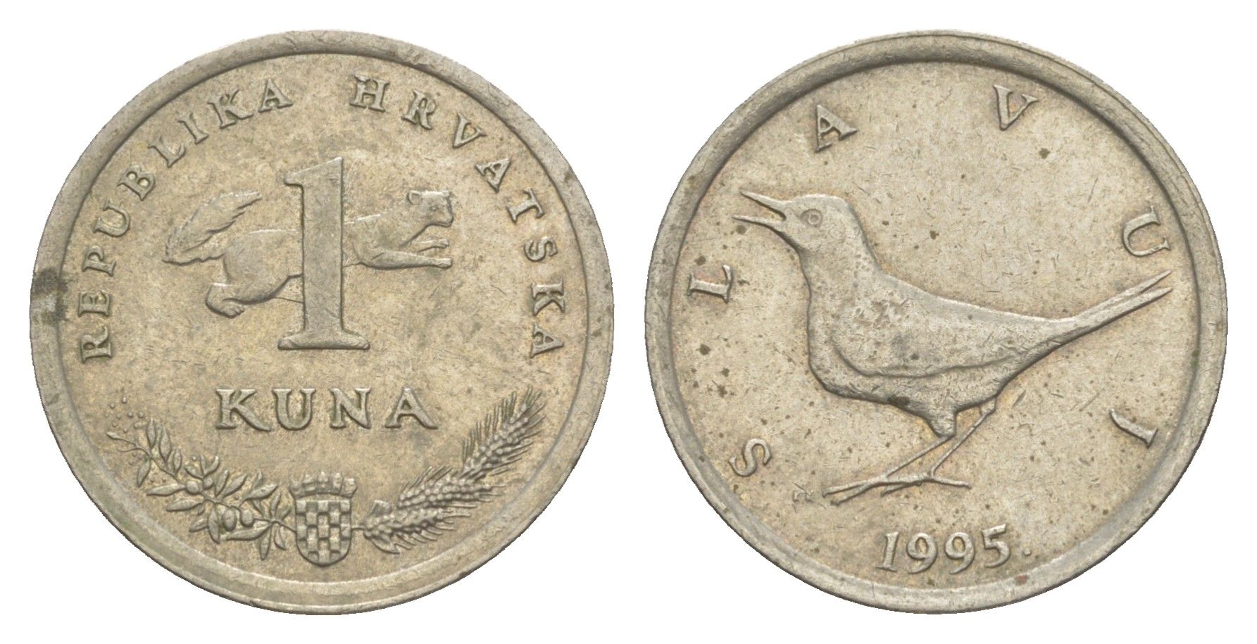 Хорватия 1 куна 1995 западный соловей, нечетный год KM 9.1 медь цинк никель 4571-1216