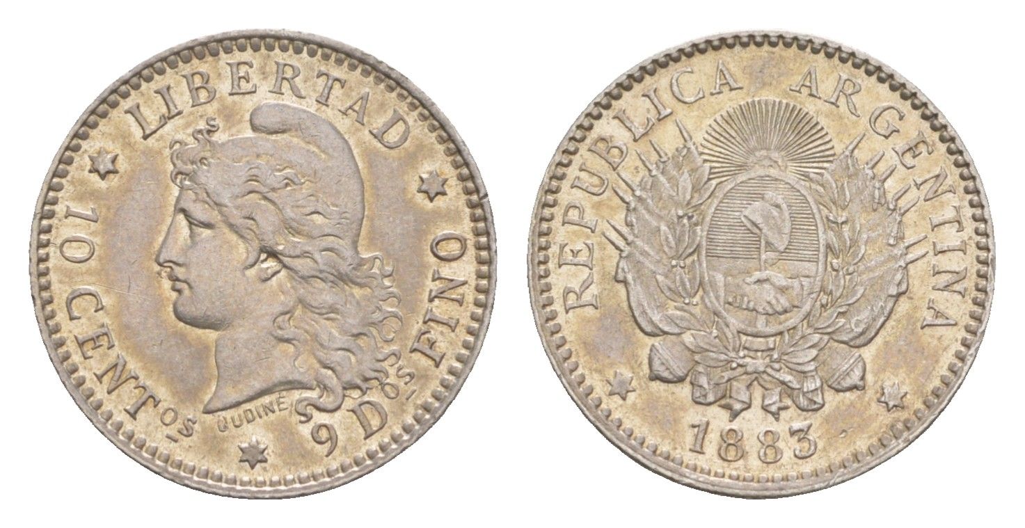 Аргентина 10 сентаво 1883 KM 26 серебро 1519-744