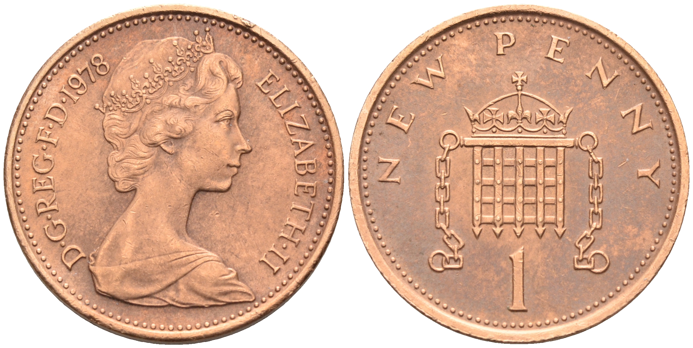 Великобритания 1 пенни 1978 Елизавета II (1952-2022) KM 915, Spink 4237 (B1) бронза 4588-543