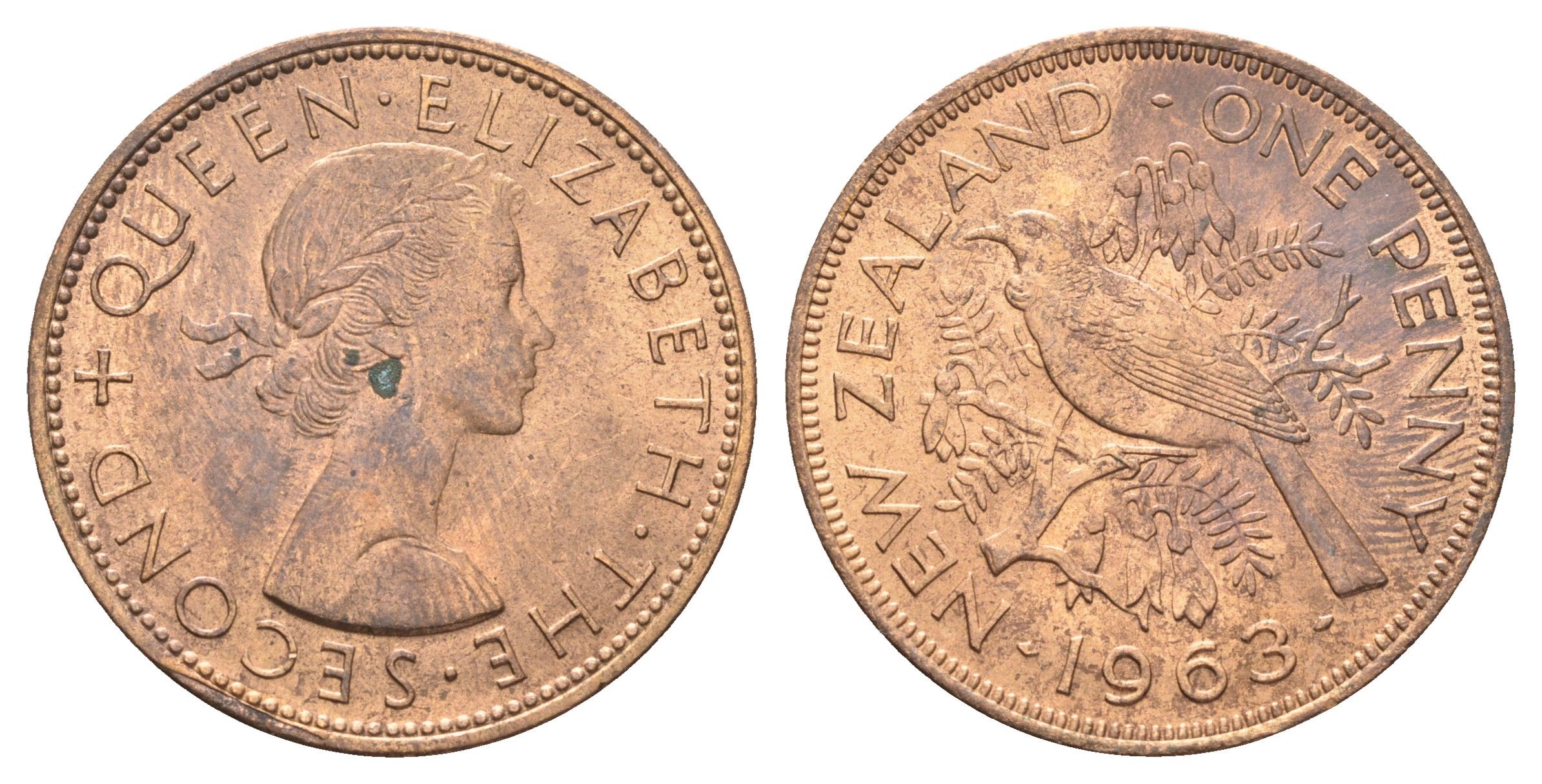 Новая Зеландия 1 пенни 1963 Елизавета II (1952-2022), новозеландский туи KM 24.2 бронза aUNC 4587-123