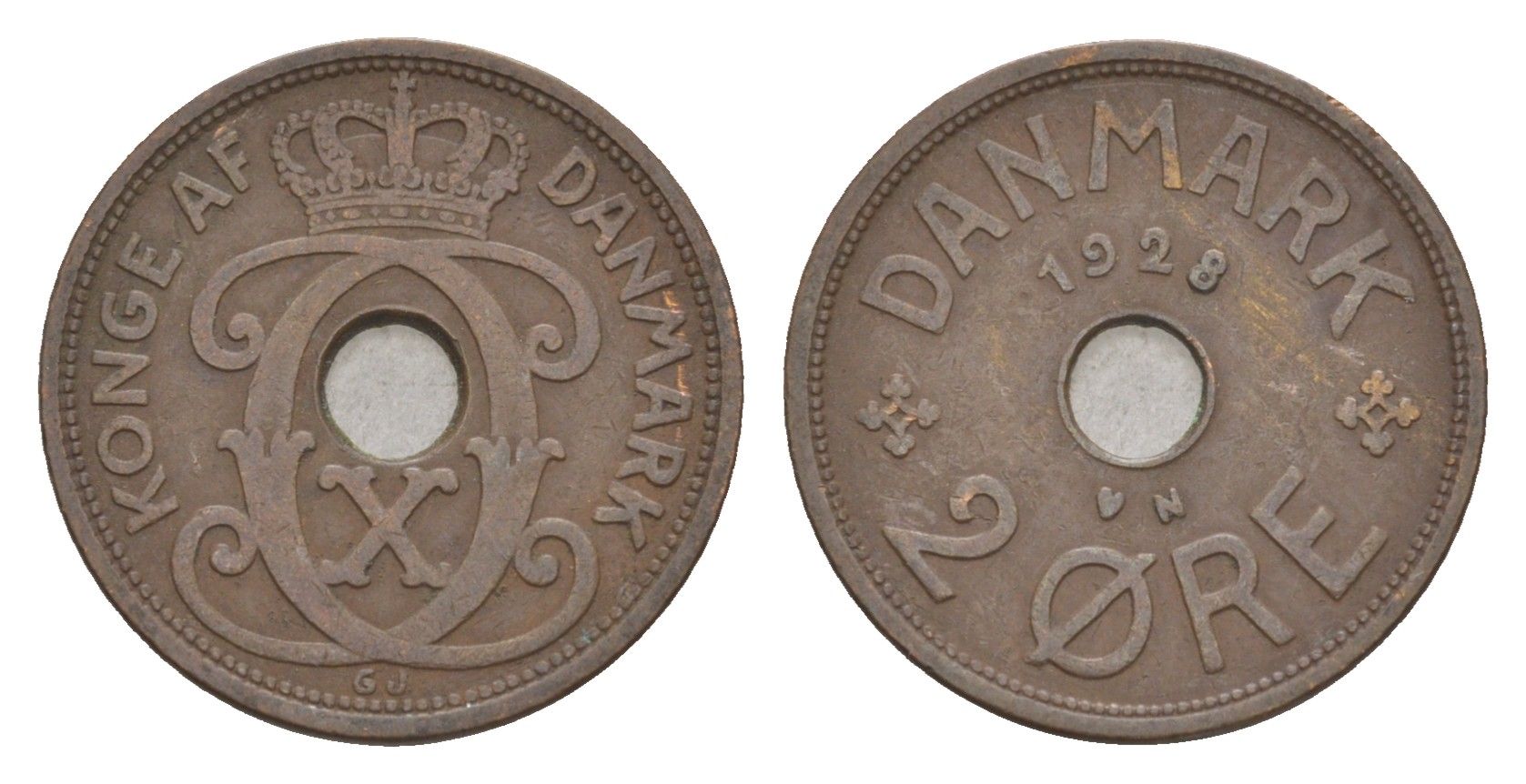 Дания 2 эре 1928 N, Кристиан X (1912-1947) KM 827 бронза 4658-223