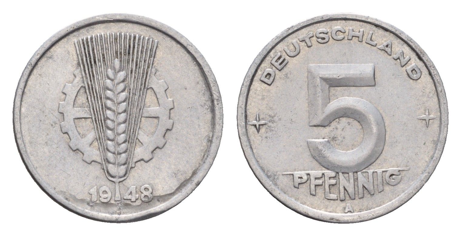 ГДР 5 пфеннигов 1948 A KM 2 алюминий 4630-259