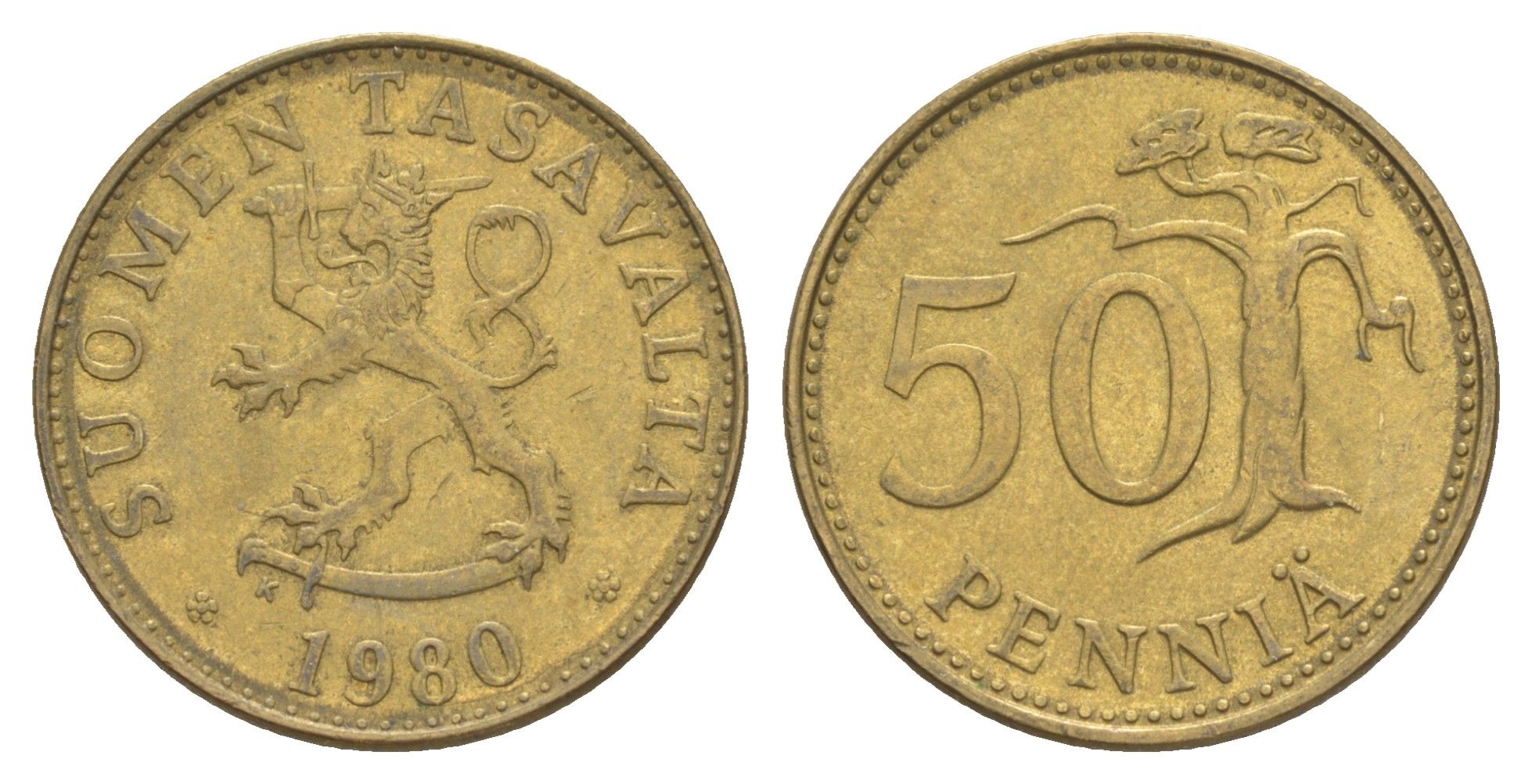 Финляндия 50 пенни 1980 KM 48 алюминиевая бронза 4648-514