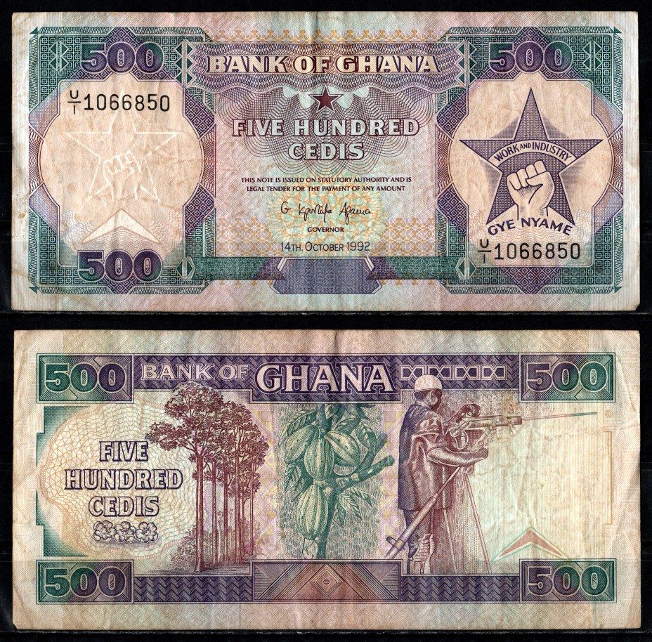 Гана 500 седи 1992 Pick 28 c бумага 7547-75-4-2