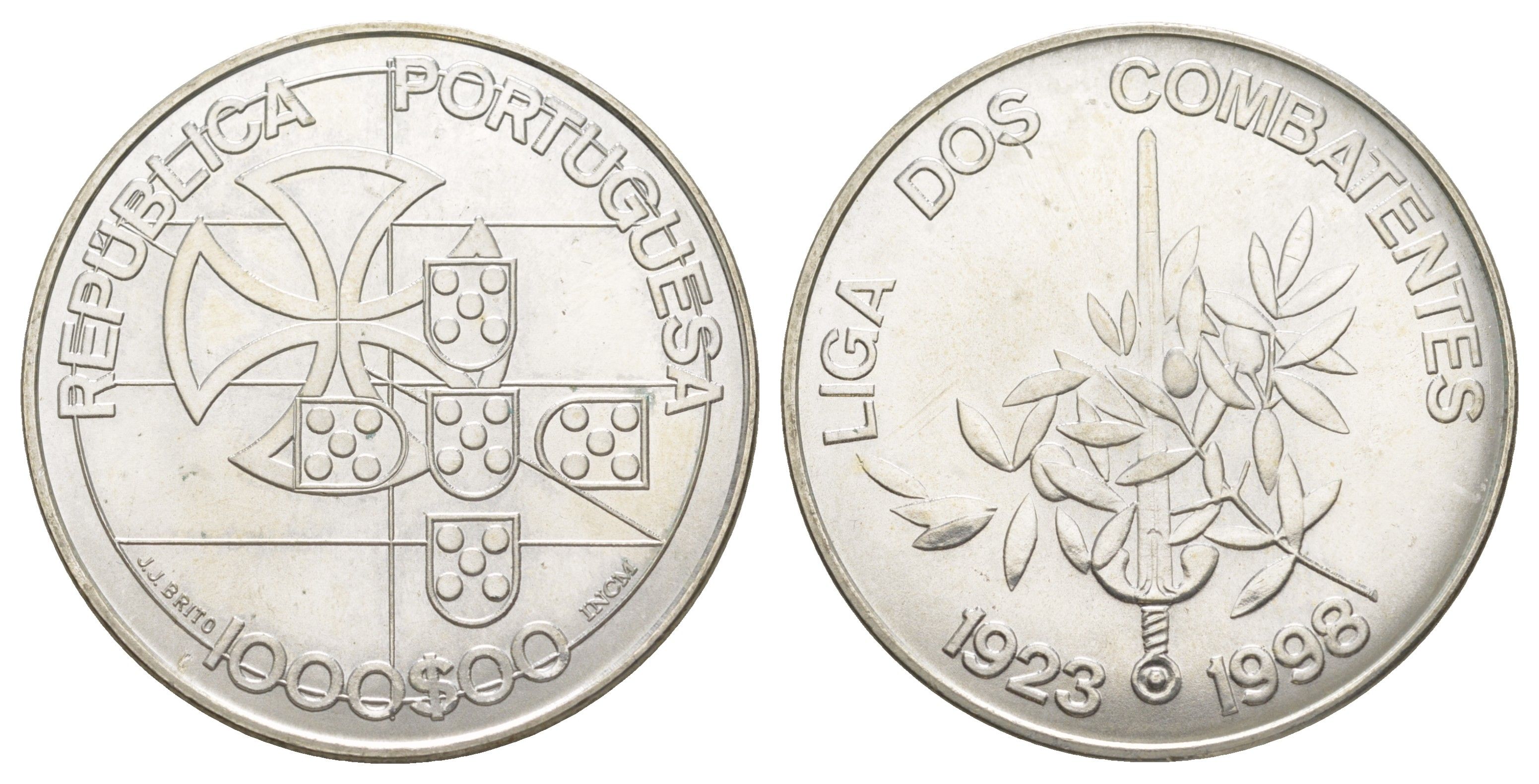Португалия 1000 эскудо 1998 75 лет Лиге Комбатанты KM 714 серебро BU 1088-1-62