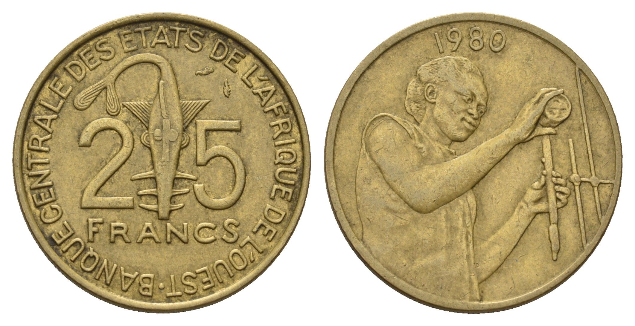 Западная Африка (ВСЕАО) 25 франков 1980 KM 9 алюминиевая бронза 4619-331