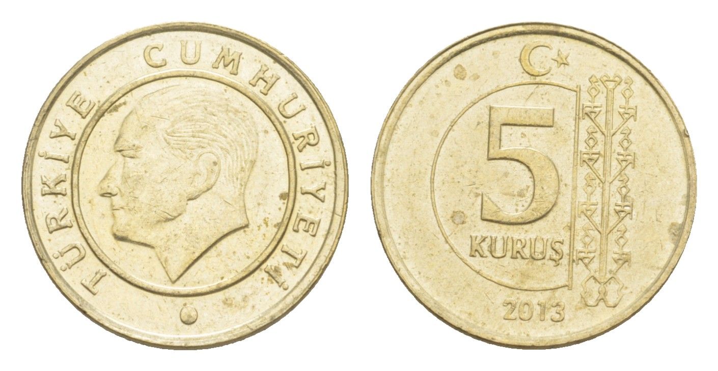 Турция 5 курушей 2013 Кемаль Ататюрк KM 1240 медь цинк никель 4647-542