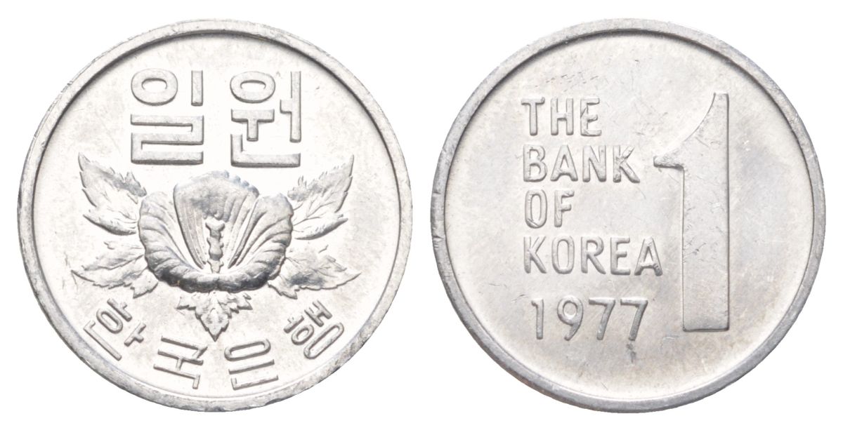 Южная Корея 1 вона 1977 KM 4a алюминий UNC 4617-453