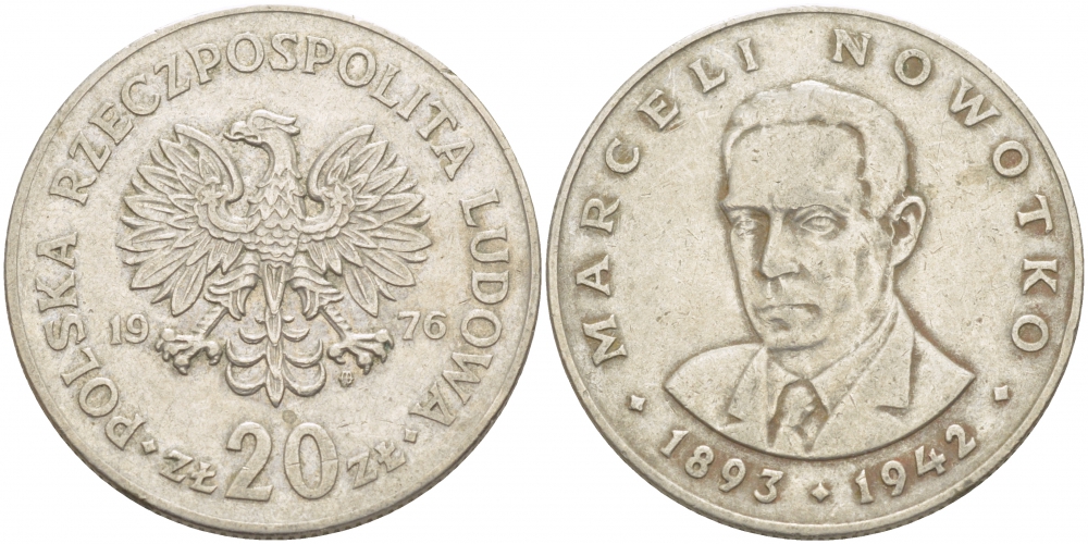 Польша 20 злотых 1976 MW, Марцелий Новотко KM 69, Parchimowicz 246c медно-никель 4403-524