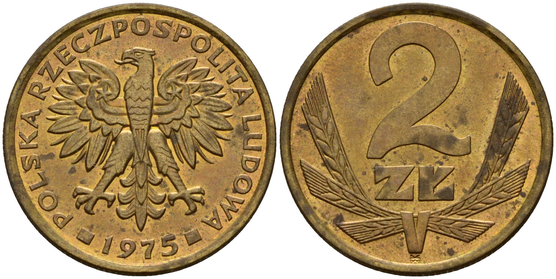 Польша 2 злотых 1975 Ленинградский монетный двор KM 80.1 латунь    4161-1045