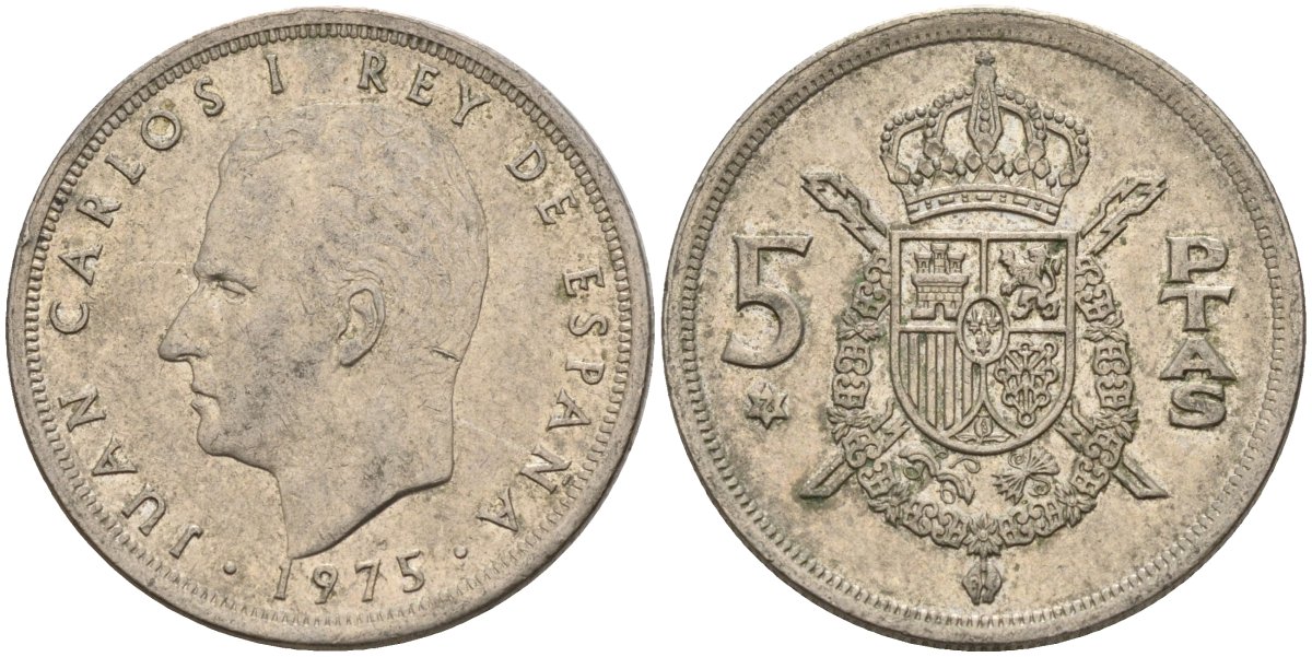 Испания 5 песет 1975 (76) Хуан Карлос I (1975-2014) KM 807 медно-никель 4155-621