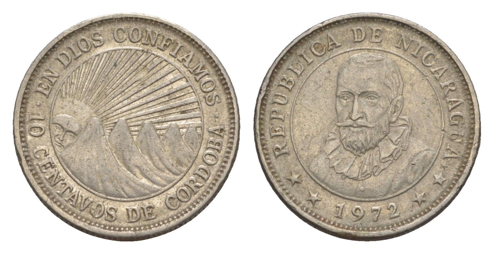 Никарагуа 10 сентаво 1972 KM 17.2a сталь плакированная никелем 4649-555