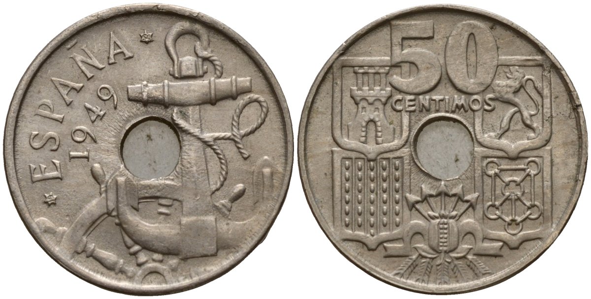 Испания 50 сентимо 1949 KM 777 медно-никель 4121-753