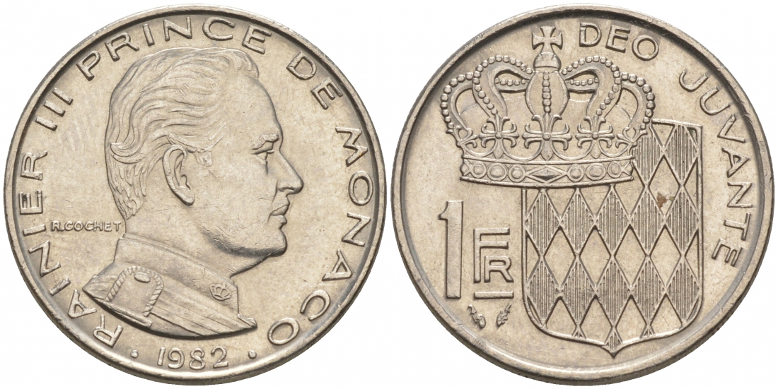 Монако 1 франк 1982 Ренье III (1949-2005) KM 140 никель 73-1413