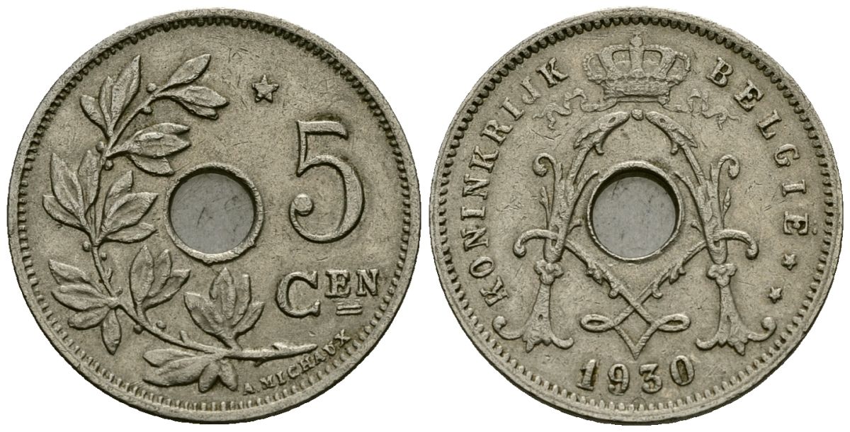 Бельгия 5 сантимов 1930 Belgie KM 67 медно-никель 4173-332