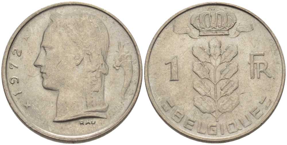 Бельгия 1 франк 1972 Belgique, Бодуэн I (1951-1993) KM 142.1 медно-никель 202-1045