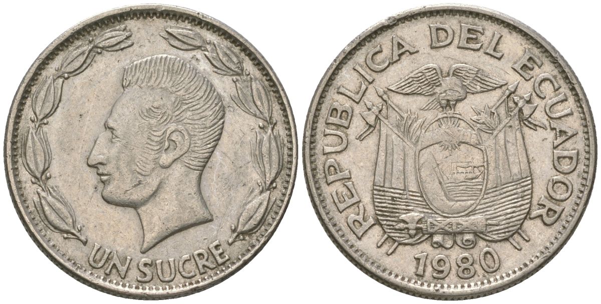 Эквадор 1 сукре 1980 KM 78b сталь плакированная никелем 4511-422