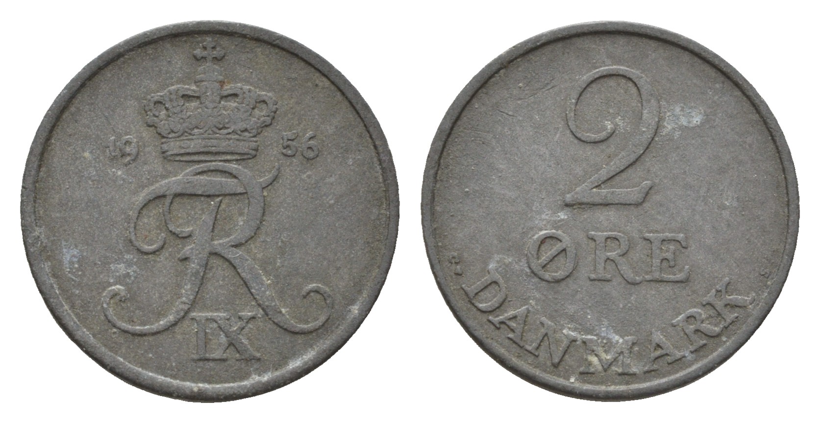 Дания 2 эре 1956 C; S, Фредерик IX (1947-1972) KM 840.2 цинк 4681-554