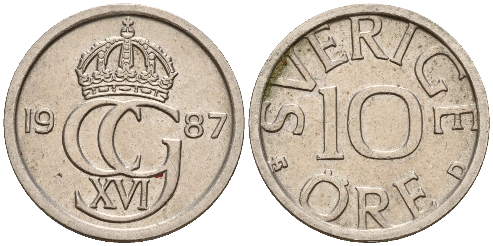 Швеция 10 эре 1987 Карл XVI Густав (1973- ) KM 850 медно-никель 4598-1229