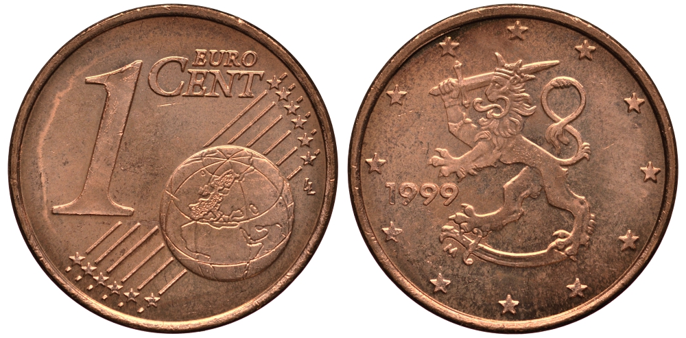 Финляндия 1 евроцент 1999 KM 98 сталь плакированная медью XF-UNC 4181-142