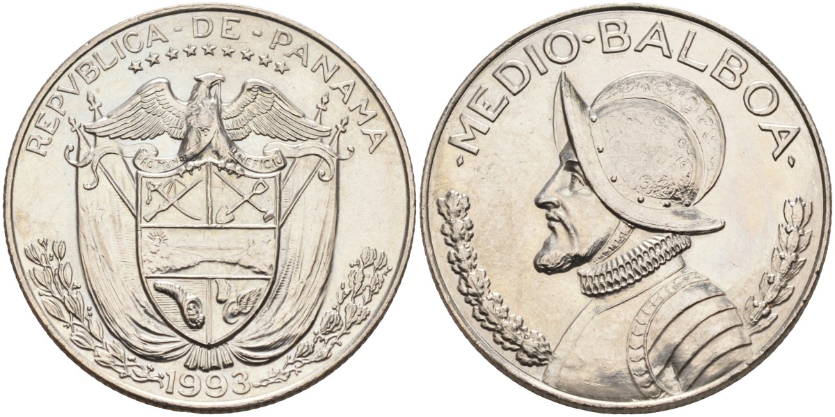 Панама 1/2 бальбоа 1993 бюст Бальбоа влево KM 12b медь плакированная медно-никелем 4367-835